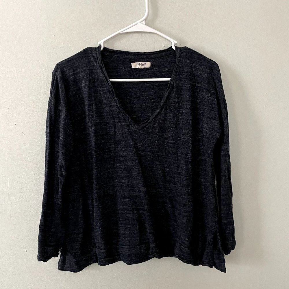 Madewell navy blue dark long sleeved top cropped v-neck shirt soft comfortable
